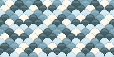Seamless pattern of overlapping scales in calming blue and white hues. Elegant, textured design ideal for backgrounds, website templates, or textile prints. Evokes serenity and sophistication. vector