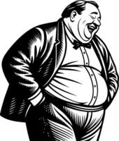Joyful Plump Man Laughing in Formal Attire Cartoon Style Character Design vector