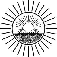 Sunrise Over Mountains and Waves Circular Design Ideal for Tattoos and Coloring Books vector