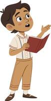 Curious Boy Reading Book with Enthusiasm for Storytelling and Imagination Inspiration vector