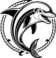 Stylized Dolphin Design with Rope Elements Suitable for Tattoos and Artwork vector