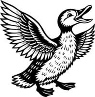 Playful Duck with Outstretched Wings in Bold Black and White Drawing for Creative Projects vector