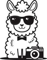 Stylish Llama Wearing Sunglasses with a Camera Ideal for Fun Illustrations and Design Projects vector