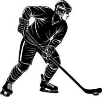 Dynamic Hockey Player Skating with Stick and Puck in Action Graphic Design for Sports Enthusiasts vector