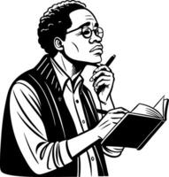 Thoughtful Man Writing in Notebook Intellectual Pursuit Illustration vector