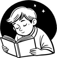 Young Boy Enjoying Reading a Book with Stars in Background for Creative Projects vector