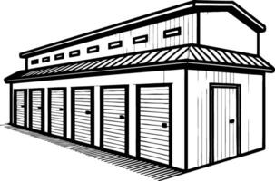 Outline of a Storage Facility with Multiple Garage Doors Ideal for Building Plans and Illustrations vector