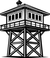 Detailed Black and White Design of a Rustic Watchtower for Art and Tattoo Applications vector
