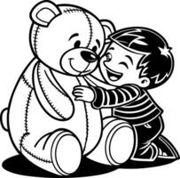 Happy Child Embracing a Soft Teddy Bear for Coloring and Creative Activities vector