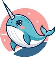 Cute Cartoon Narwhal Swimming with Whimsical Expressions in a Colorful Background vector