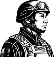 Profile of a Determined Soldier in Tactical Gear for Military Art and Design Projects vector