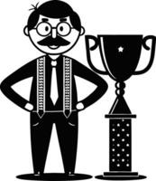 Cheerful Cartoon Character with Trophy Celebrating Achievement in Fun Retro Style vector