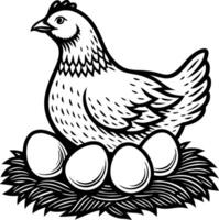 Illustration of a Chicken Nesting with Eggs for Farm Theme Designs and Coloring Activities vector