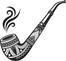 Decorative Smoking Pipe with Artistic Patterns and Smoke Swirls for Tattoo Designs and Art Projects vector