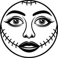 Intricate Line Art of Stylized Face with Stitched Details for Tattoo or Coloring Design vector