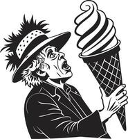 Excited Man with Hat Enjoying Giant Ice Cream Cone Design for Fun Illustrations and T-Shirt Graphics vector