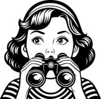 Curious Girl with Binoculars Engaging in Adventure and Exploration Theme Design vector