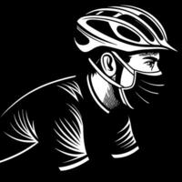 Cyclist Wearing Helmet and Face Mask in Dynamic Action Pose for Sports and Fitness Themes vector