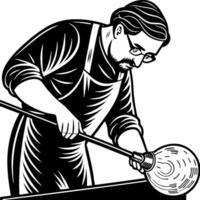 Glass Blower Creating Artistic Glassware with Precision in Workshop Setting vector