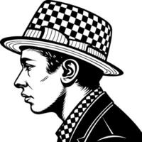 Stylish Young Man in Checkerboard Hat Profile Art for Tattoo and Graphic Design vector