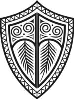 Intricate Tribal Shield Design Featuring Spirals and Leaf Patterns for Tattoo and Craft Projects vector