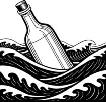 Message in a Bottle Floating on Waves Hand-Drawn Illustration for Beach-Themed Designs vector
