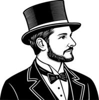 Vintage Gentleman Portrait with Top Hat and Bow Tie for Elegant Designs and Illustrations vector