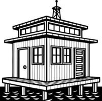 Floating House with Antenna on Waterfront for Coloring Pages and Tattoo Designs vector