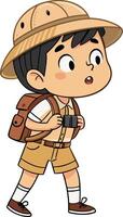 Adventurous Young Explorer with Backpack and Camera in Safari Outfit vector