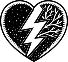 Heart with Lightning and Branches Symbolizing Love and Resilience for Tattoo Design vector