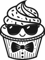 Cool Sunglasses Cupcake Mascot Character Design for Party Invitations and Bakery Decor vector