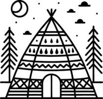 Stylized Teepee with Trees and Moon for Outdoor Adventure Themes and Decor Projects vector