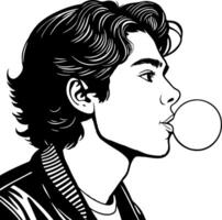Youthful Boy Blowing Bubblegum in Vintage Style with Relaxed Expression for Art and Design vector