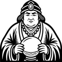 Wise Fortune Teller Holding Crystal Ball Minimalist Design for Tattoo and Coloring Projects vector