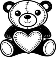 Cute Teddy Bear with Heart Stitched Design Ideal for Coloring Books and Craft Projects vector