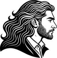 Stylized Profile Illustration of a Man with Long Wavy Hair and Beard Ideal for Tattoo Designs vector