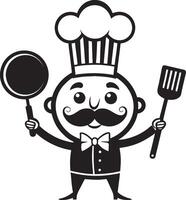 Cheerful Chef Character Holding Frying Pan and Spatula Perfect for Culinary Themes vector