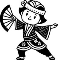 Traditional Japanese Dancer with Fan in Colorful Costume Ideal for Kids Art Projects vector