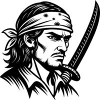 Bold Pirate Warrior Portrait with Bandana and Sword for Tattoo Design and Graphic Use vector