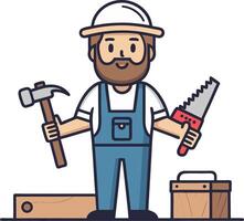 Craftsman Character with Hammer and Saw for Construction and DIY Projects vector