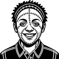 Smiling Character with Stitched Face Design for Tattoo and Coloring Book Applications vector