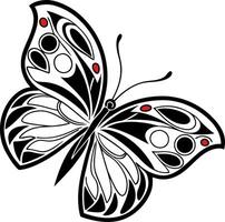 Elegant Black and White Butterfly Design with Red Accents for Tattoo or Coloring Book vector