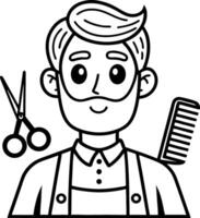 Barber Character with Scissors and Comb Perfect for Tattoo Design and Coloring Pages vector