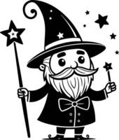 Charming Cartoon Wizard With Stars Magic Wand and Playful Expression for Kids Art Projects vector