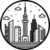 Stylized City Skyline withic Tower and Clouds for Urban Design Applications vector