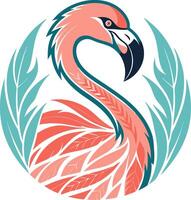 Stylized Flamingo with Leaf Design for Tropical Decor and Creative Projects vector