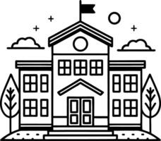 Detailed Illustration of a Classic School Building with Flag and Surrounding Nature vector
