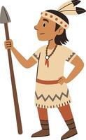 Native American Warrior Character with Spear in Traditional Attire for Creative Projects vector