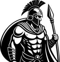 Powerful Ancient Warrior in Armor Holding Spear with Cape for Bold Designs and Illustrations vector