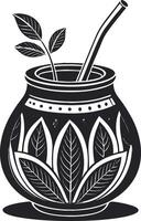 Traditional Mate Gourd with Straw and Fresh Leaves Ideal for Beverage Illustrations vector